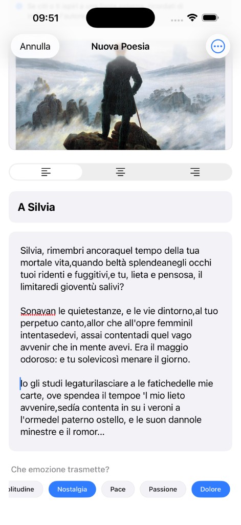 Schermata Editor di Oceano di versi